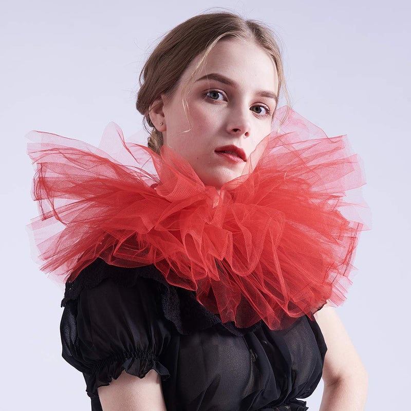 BLESSUME Victorian Retro Mesh Neck Ruff Ruffle Collar Layered Clown Neck Collar - Image 3